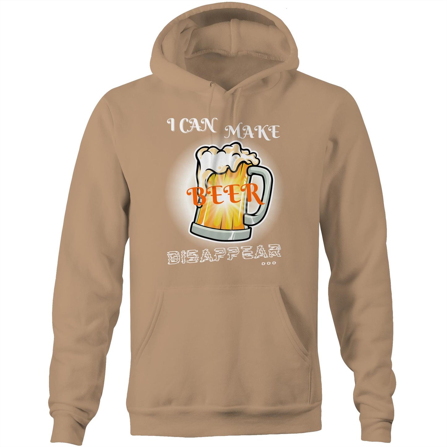 "I Can Make Beer Disappear" Funny Unisex Pocket Hoodie Sweatshirt Pullover for Men and Women - Da Boss Mango AU - Tan Beige