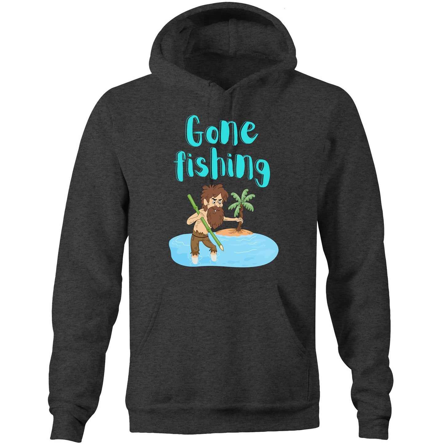 "Gone Fishing" Unisex Pocket Hoodie Sweatshirt - Funny Pullover for Men and Women - Da Boss Mango AU - Asphalt Grey Marle