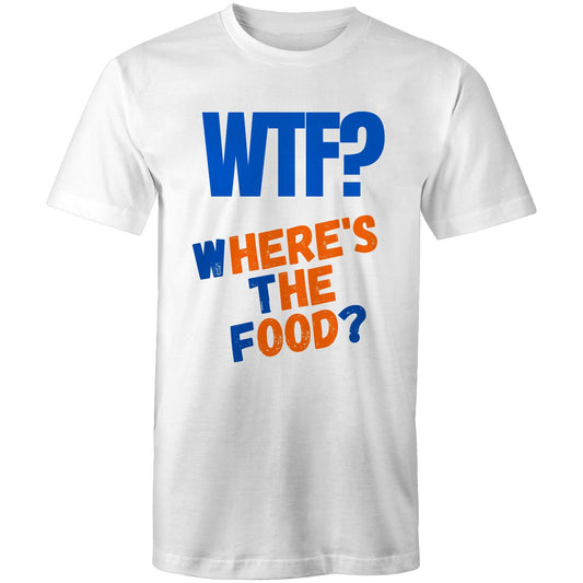 WTF? Where's The Food? Funny Men's Cotton T-Shirt - Plus Size S, M, L, XL, 2XL, 3XL, 4XL, 5XL - Da Boss Mango AU - White