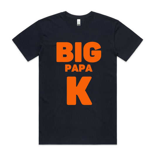 "Big Papa K" Men's GOTS Certified Organic Cotton T-Shirt, Father's Day Birthday Gift for Dad- Da Boss Mango AU - Navy