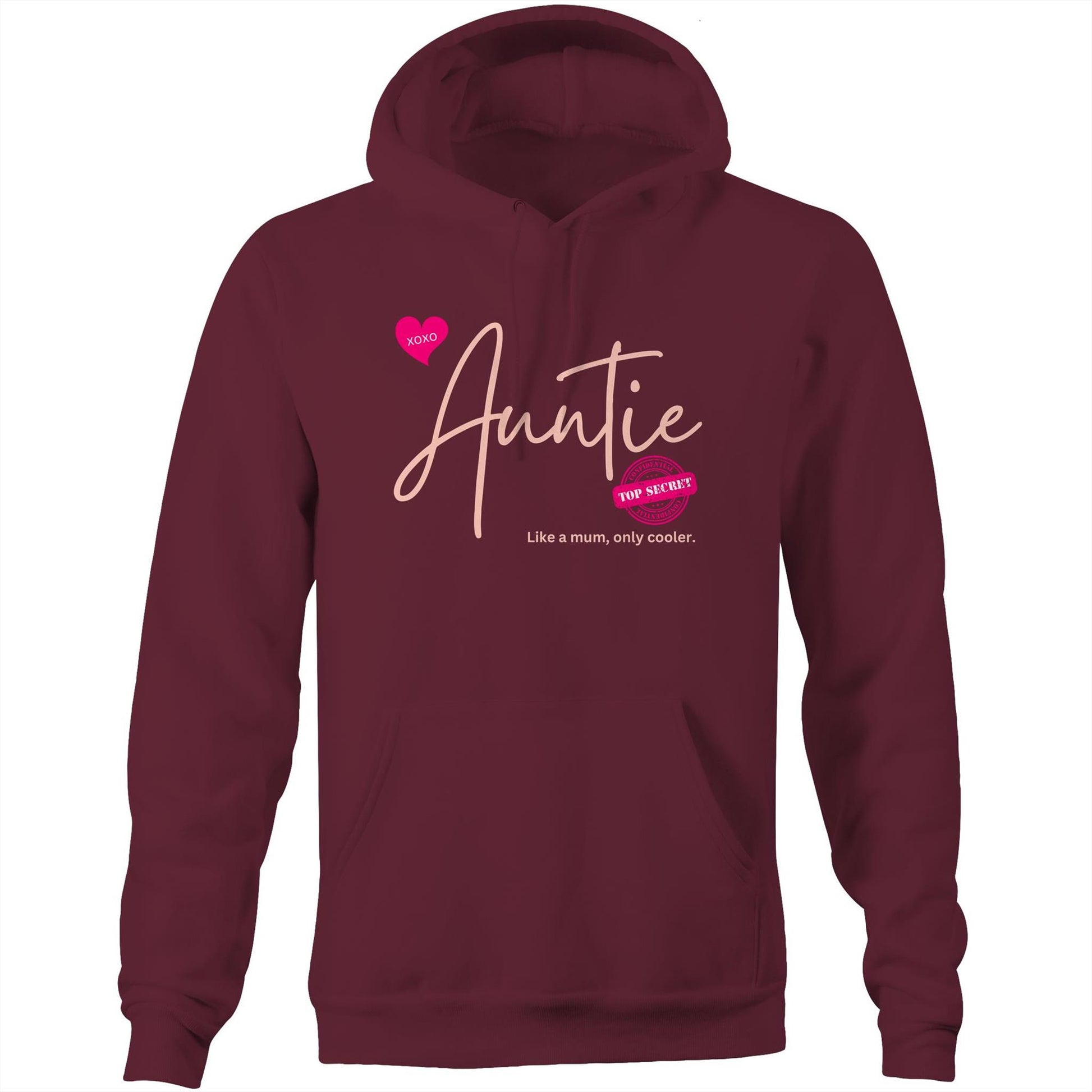 "Auntie - Like a mum, only cooler" Womens Hoodie Sweatshirt - Best Gift for Auntie - Da Boss Mango AU - Burgundy Maroon