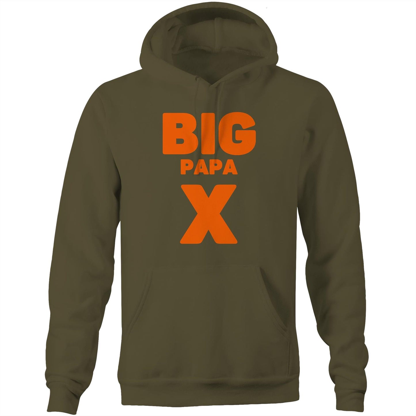 "Big Papa X" Pocket Hoodie Sweatshirt Pullover with Kangaroo Pocket Father's Day Gift for Dad - Da Boss Mango AU - Army Green