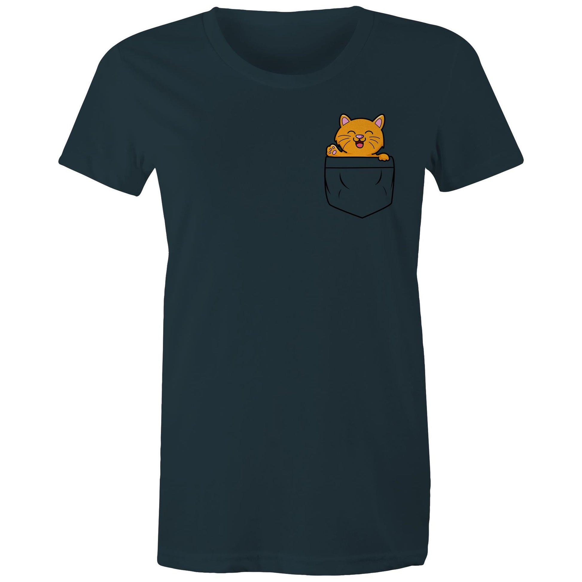 Mini Mango in a Pocket Women's Cotton T-Shirt for Cat Kitten Lovers- Da Boss Mango AU - Indigo