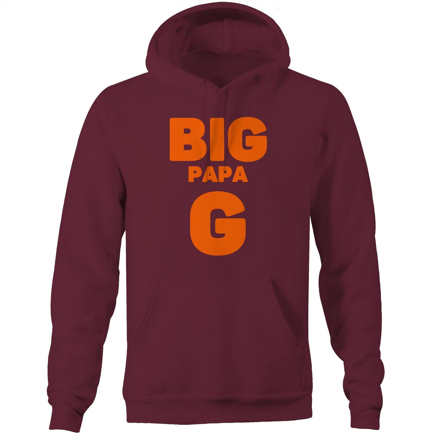 "Big Papa G" Pocket Hoodie Sweatshirt Pullover with Kangaroo Pocket Gift for Dad - Da Boss Mango AU - Burgundy Maroon