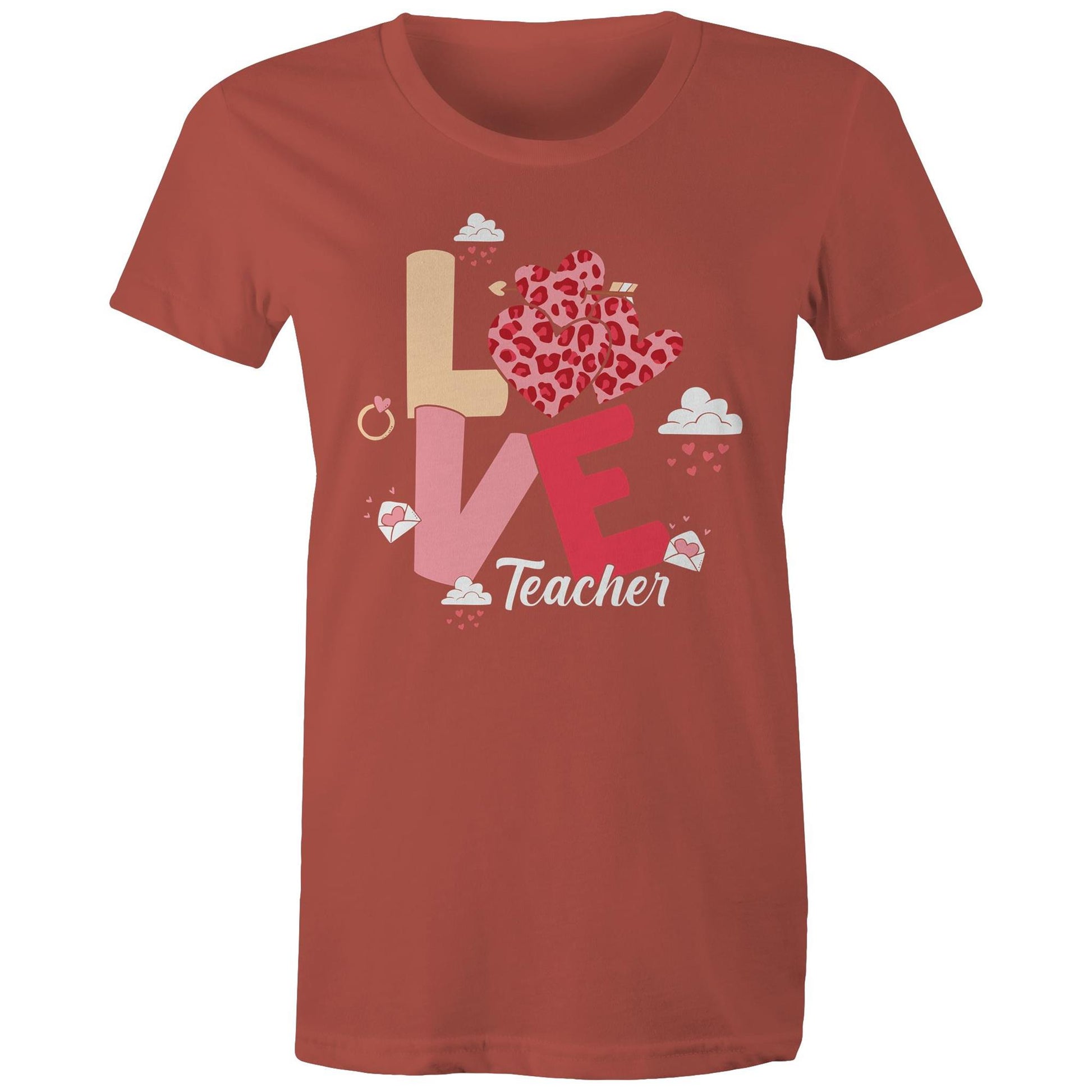 Love Teacher Women's Maple Cotton T-Shirt - Gift for Teachers - Da Boss Mango AU - Coral Pink