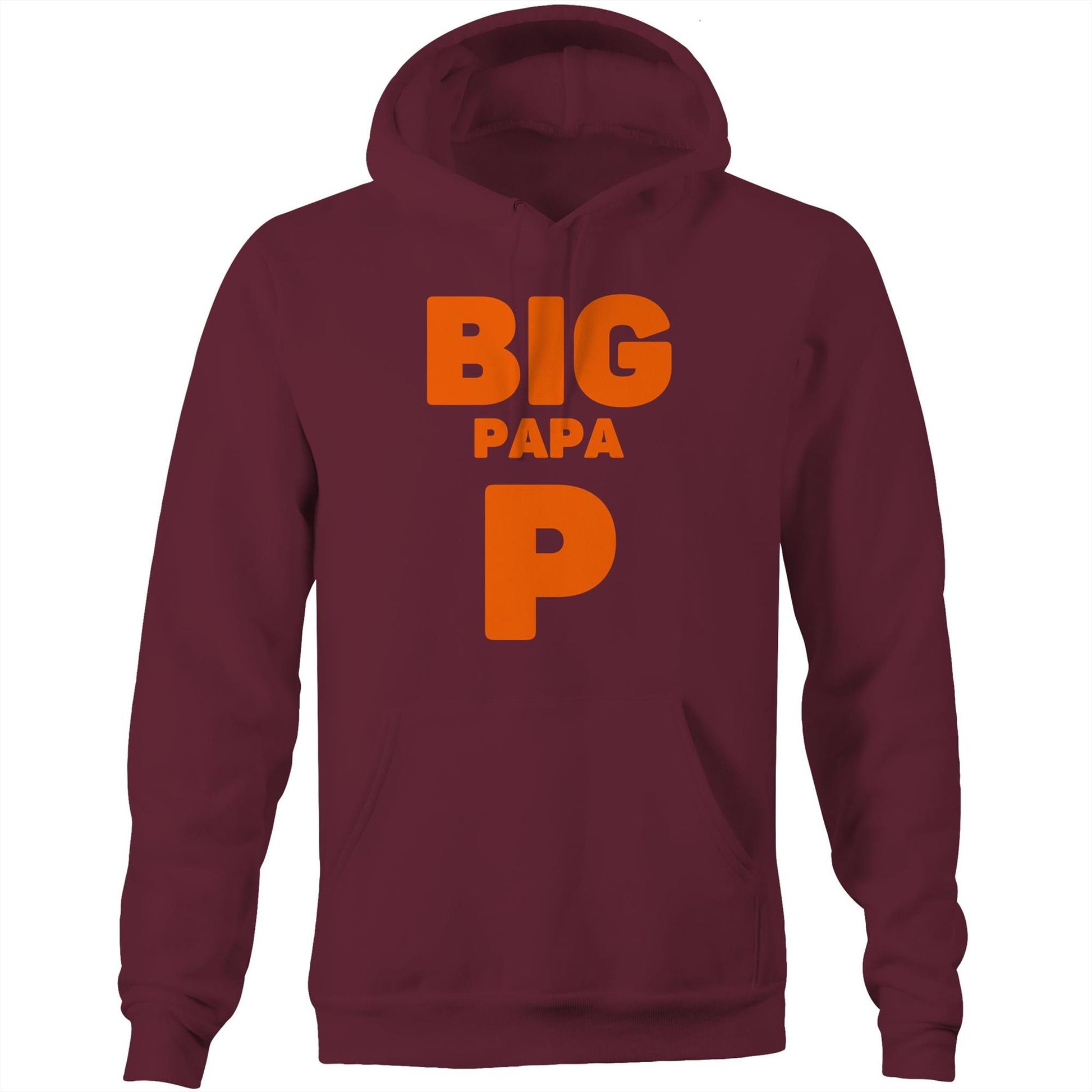 "Big Papa P" Pocket Hoodie Sweatshirt Pullover with Kangaroo Pocket Gift for Dad - Da Boss Mango AU - Burgundy Maroon