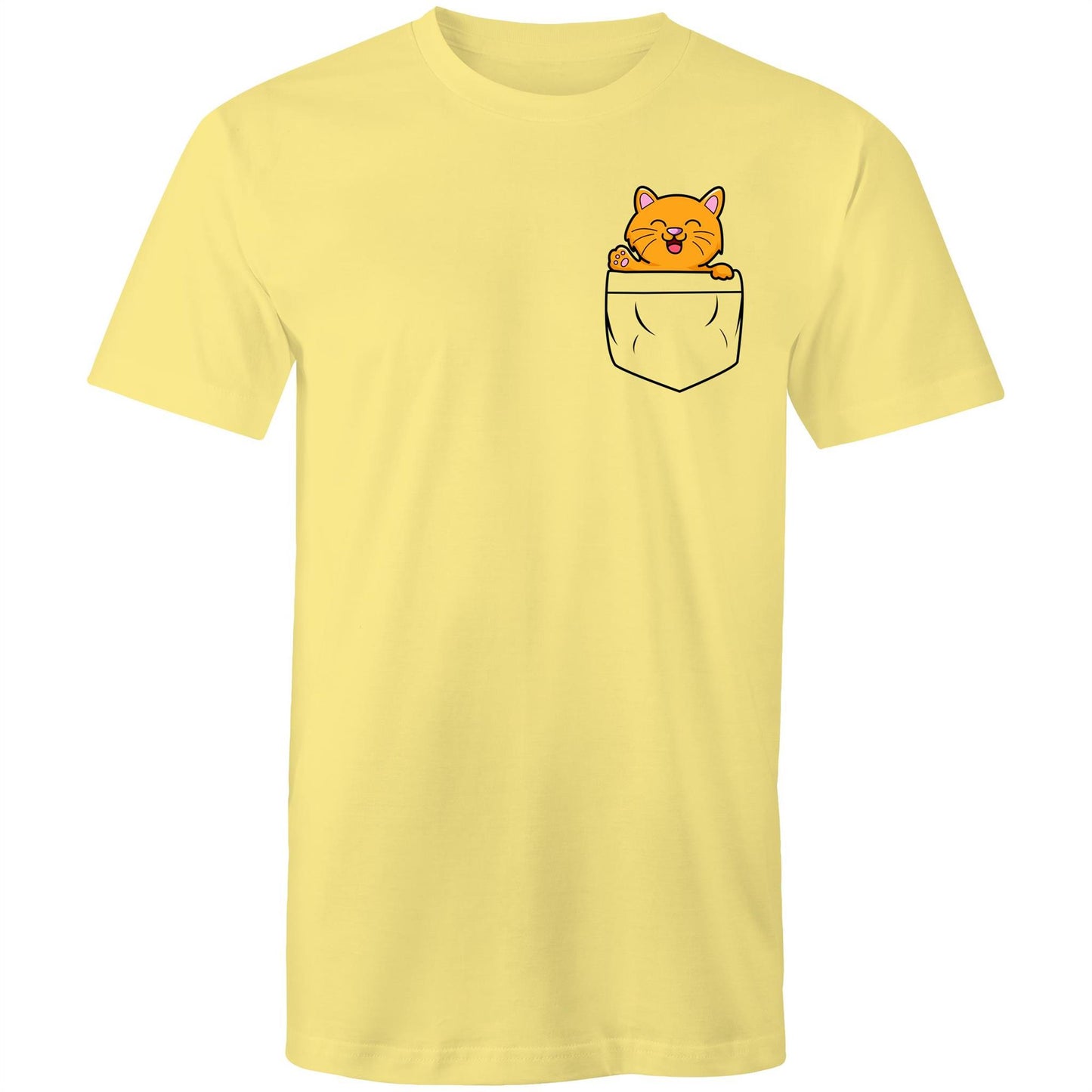 Kitten Mini Mango in a Pocket Men's Cotton T-Shirt - Da Boss Mango AU - Lemon Yellow