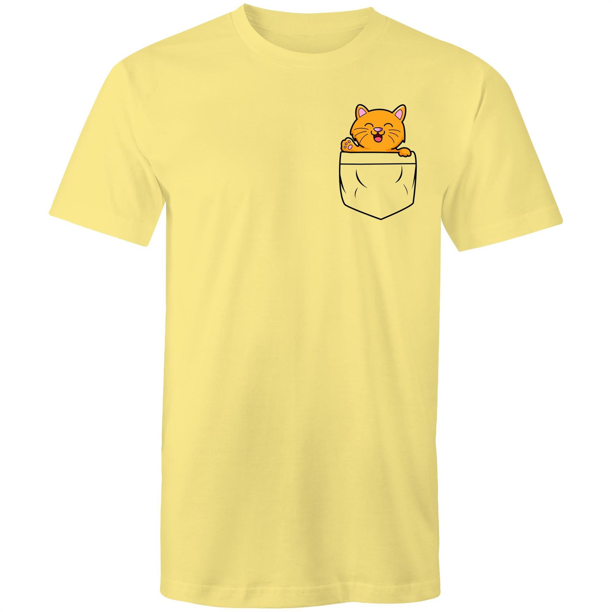 Kitten Mini Mango in a Pocket Men's Cotton T-Shirt - Da Boss Mango AU - Lemon Yellow