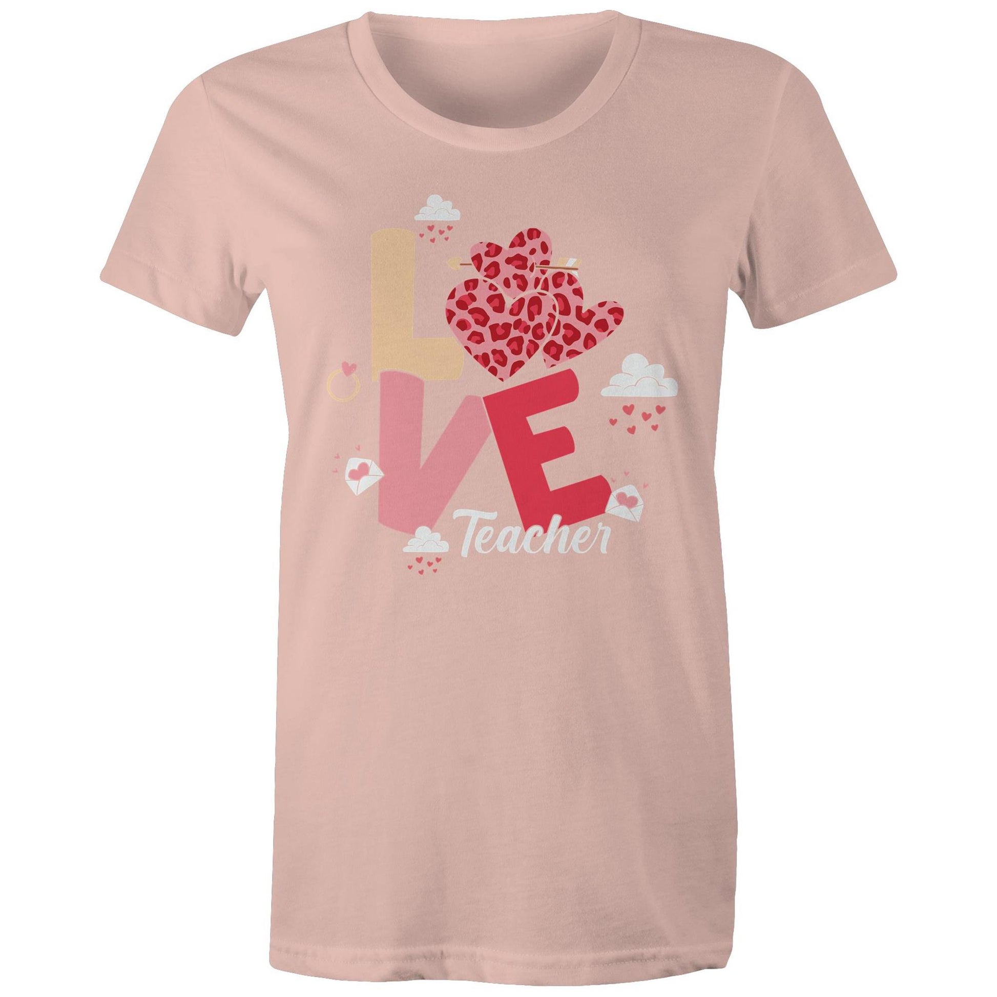 Love Teacher Women's Maple Cotton T-Shirt - Gift for Teachers - Da Boss Mango AU - Pale Pink