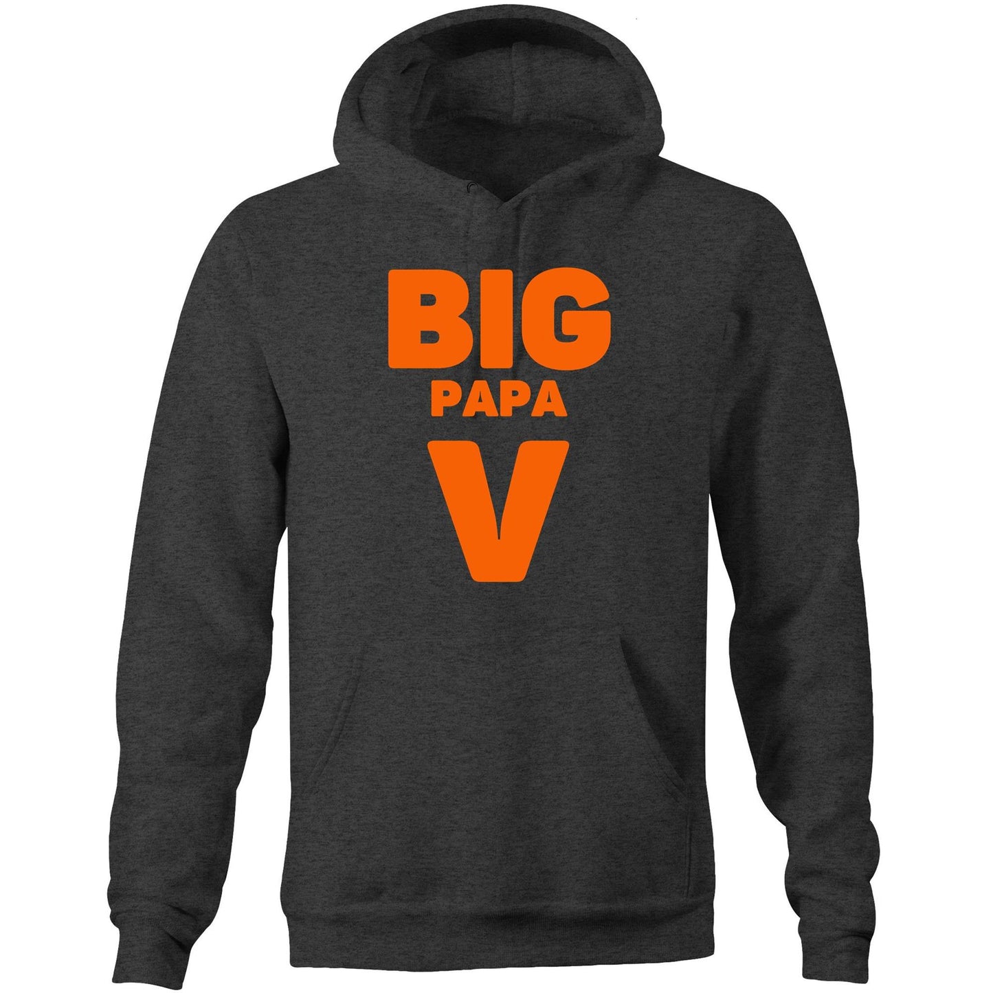 "Big Papa V" Pocket Hoodie Sweatshirt Pullover with Kangaroo Pocket Gift for Dad - Da Boss Mango AU - Asphalt Dark Grey Marle