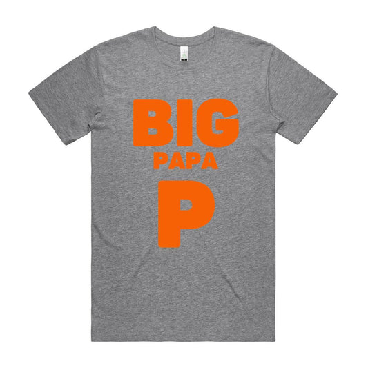 "Big Papa P" Men's GOTS Certified Organic Cotton T-Shirt, Father's Day Birthday Gift for Dad- Da Boss Mango AU - Grey