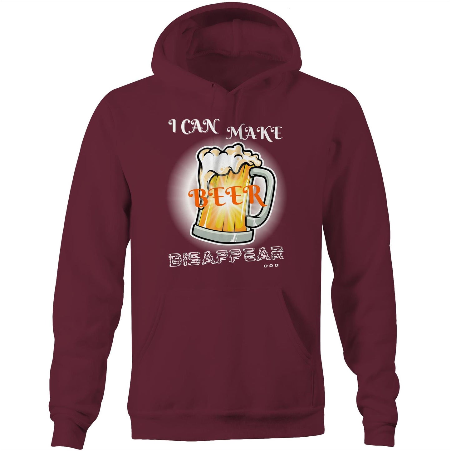 "I Can Make Beer Disappear" Funny Unisex Pocket Hoodie Sweatshirt Pullover for Men Women - Da Boss Mango AU - Burgundy Maroon