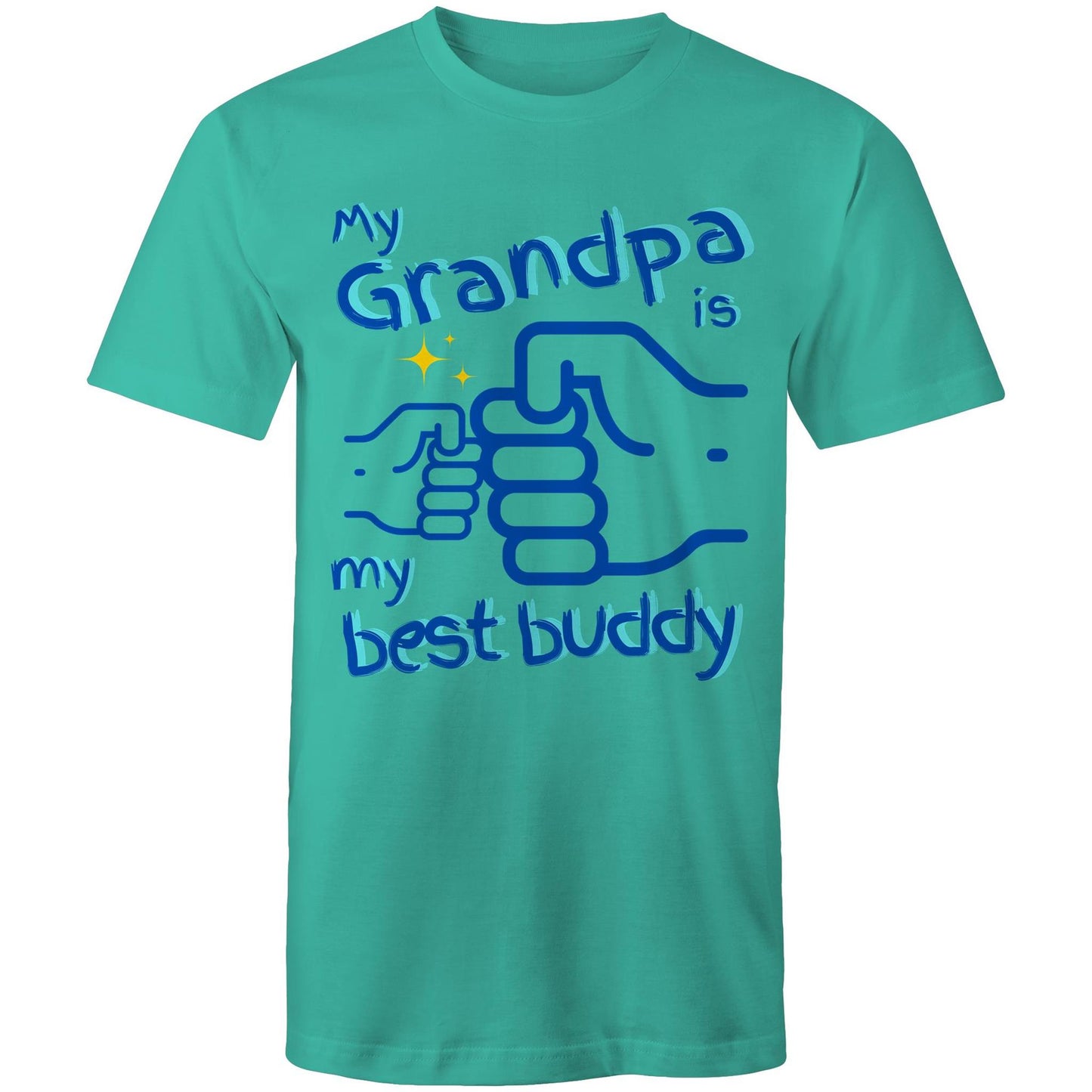 My Grandpa is My Best Buddy Men's Cotton T-Shirt - Best Gift for Grandpa from Grandson - Da Boss Mango AU - Teal