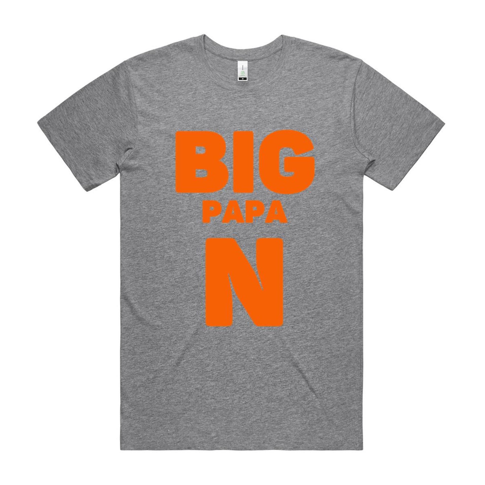 "Big Papa N" Men's GOTS Certified Organic Cotton T-Shirt, Father's Day Birthday Gift for Dad- Da Boss Mango AU - Grey Marle