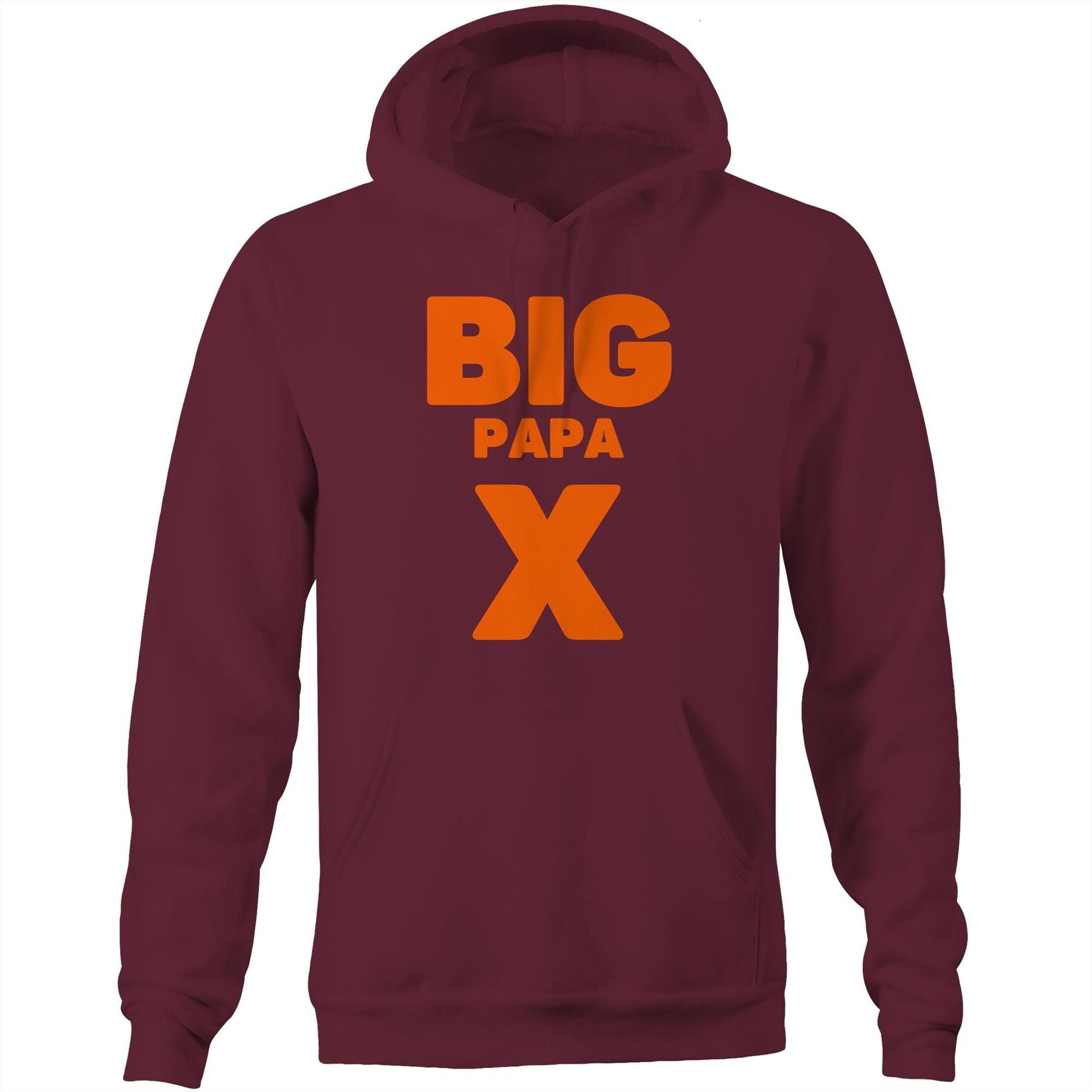 "Big Papa X" Pocket Hoodie Sweatshirt Pullover with Kangaroo Pocket Gift for Dad - Da Boss Mango AU - Burgundy Maroon