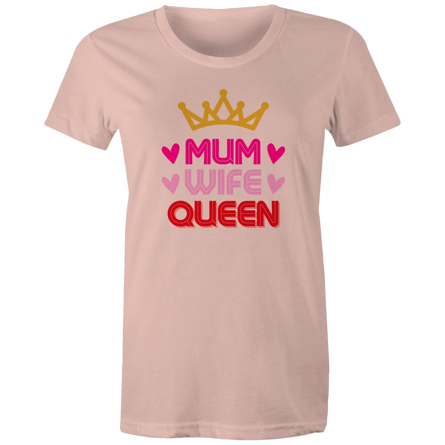 Mum Wife Queen Women's Cotton T-Shirt - Best Mother's Day Birthday Gift for Mum - Da Boss Mango AU - Pale Pink