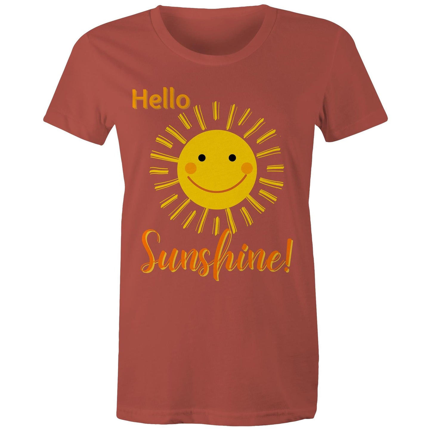 "Hello Sunshine!" Women's Cotton T-shirt - Gift Positive Happy Vibe Clothing - Da Boss Mango AU - Coral