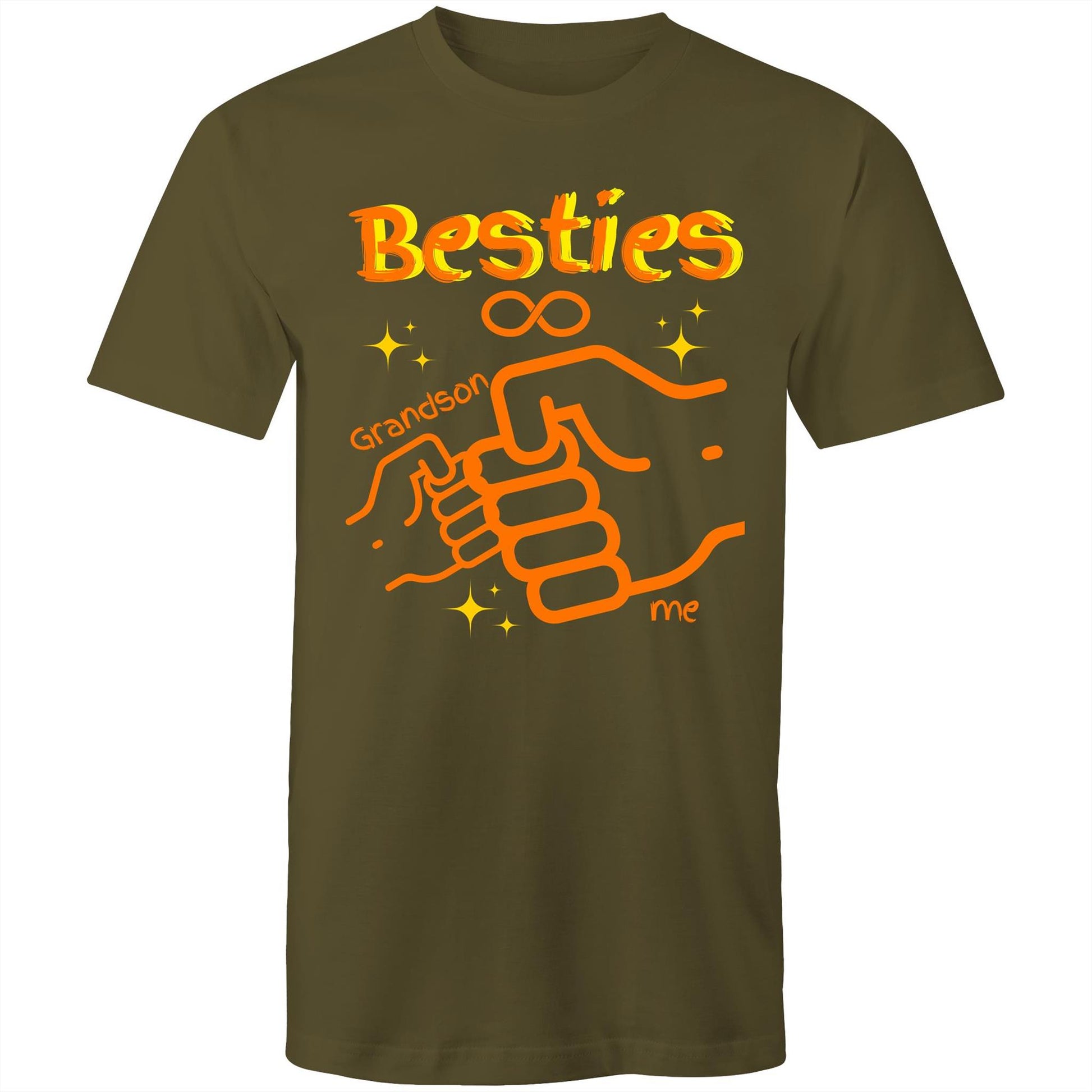 "Besties Me & Grandson" Men's Cotton T-Shirt - Gift for Grandpa Match with Grandson - Da Boss Mango AU - Army Green