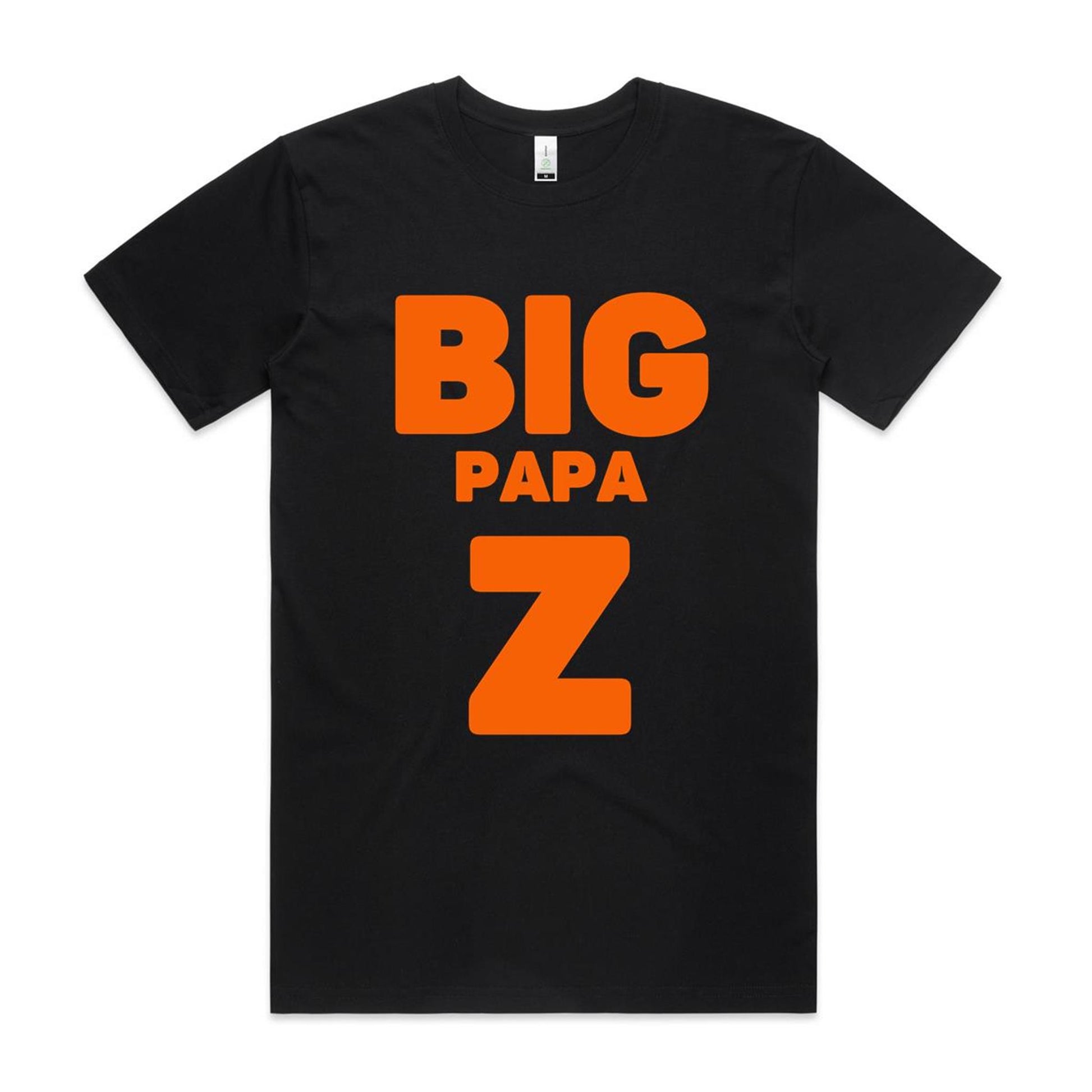 "Big Papa Z" Men's GOTS Certified Organic Cotton T-Shirt, Father's Day Birthday Gift for Dad- Da Boss Mango AU - Black