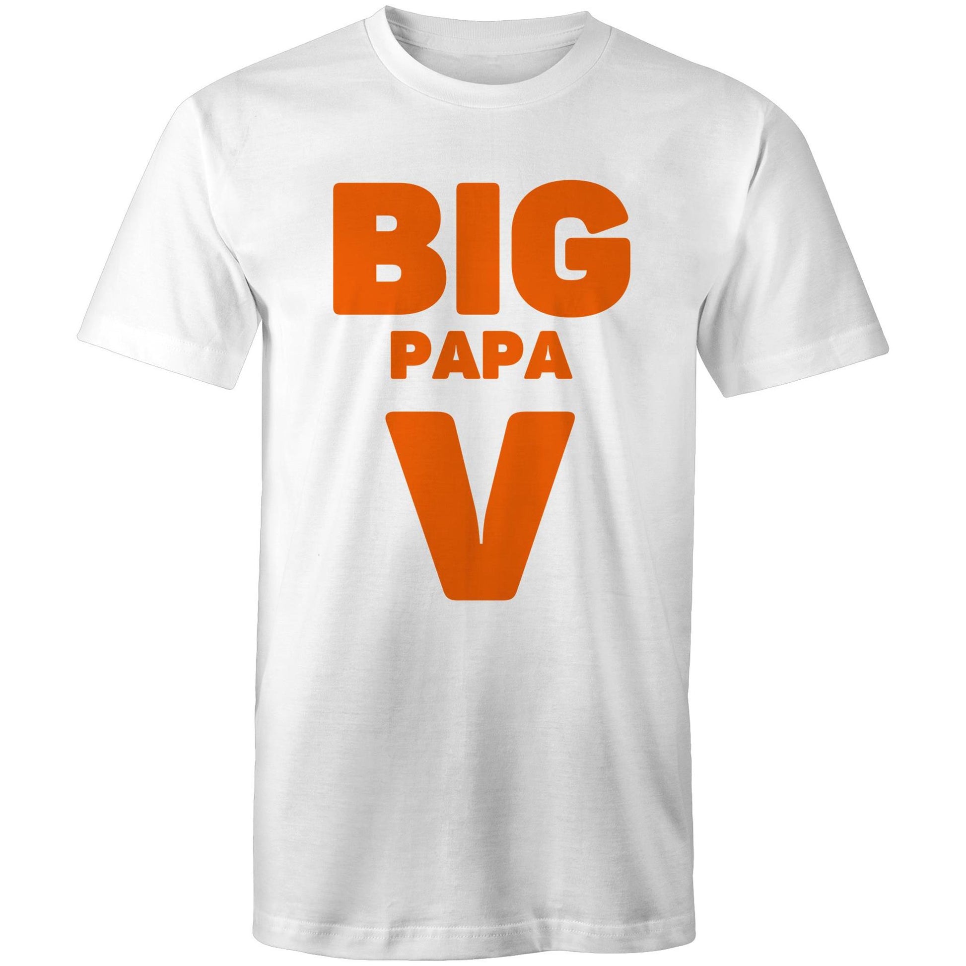 "Big Papa V" Men's Cotton White T-Shirt in Size S, M, L, XL, XXL, 3XL, 4XL, 5XL, Gift for Dad - Da Boss Mango AU -