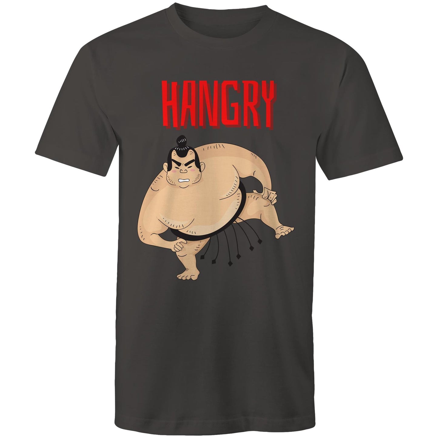 Hangry Men's Cotton T-Shirt - Funny Top - Plus Size S. M. L. XL. 2XL, 3XL, 4XL, 5XL - Da Boss Mango AU - Charcoal Grey