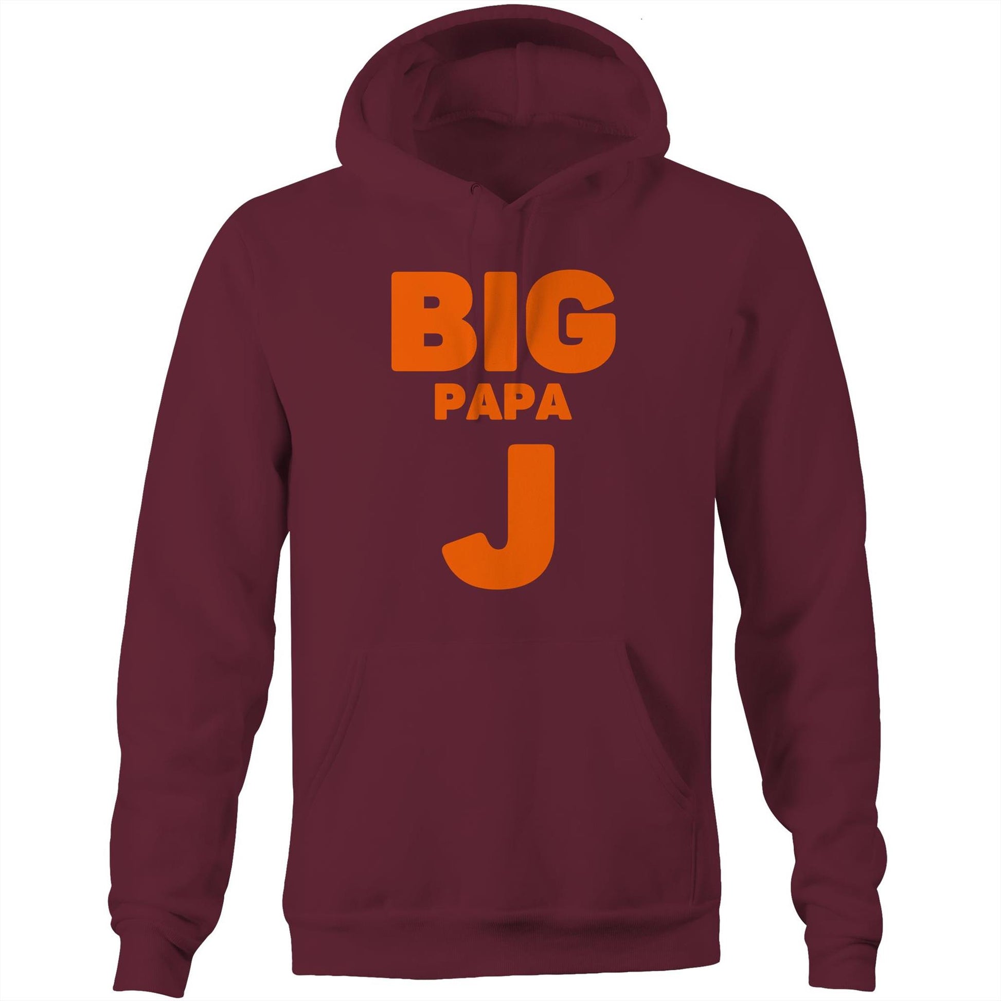 "Big Papa J" Pocket Hoodie Sweatshirt Pullover with Kangaroo Pocket Gift for Dad - Da Boss Mango AU - Burgundy Maroon