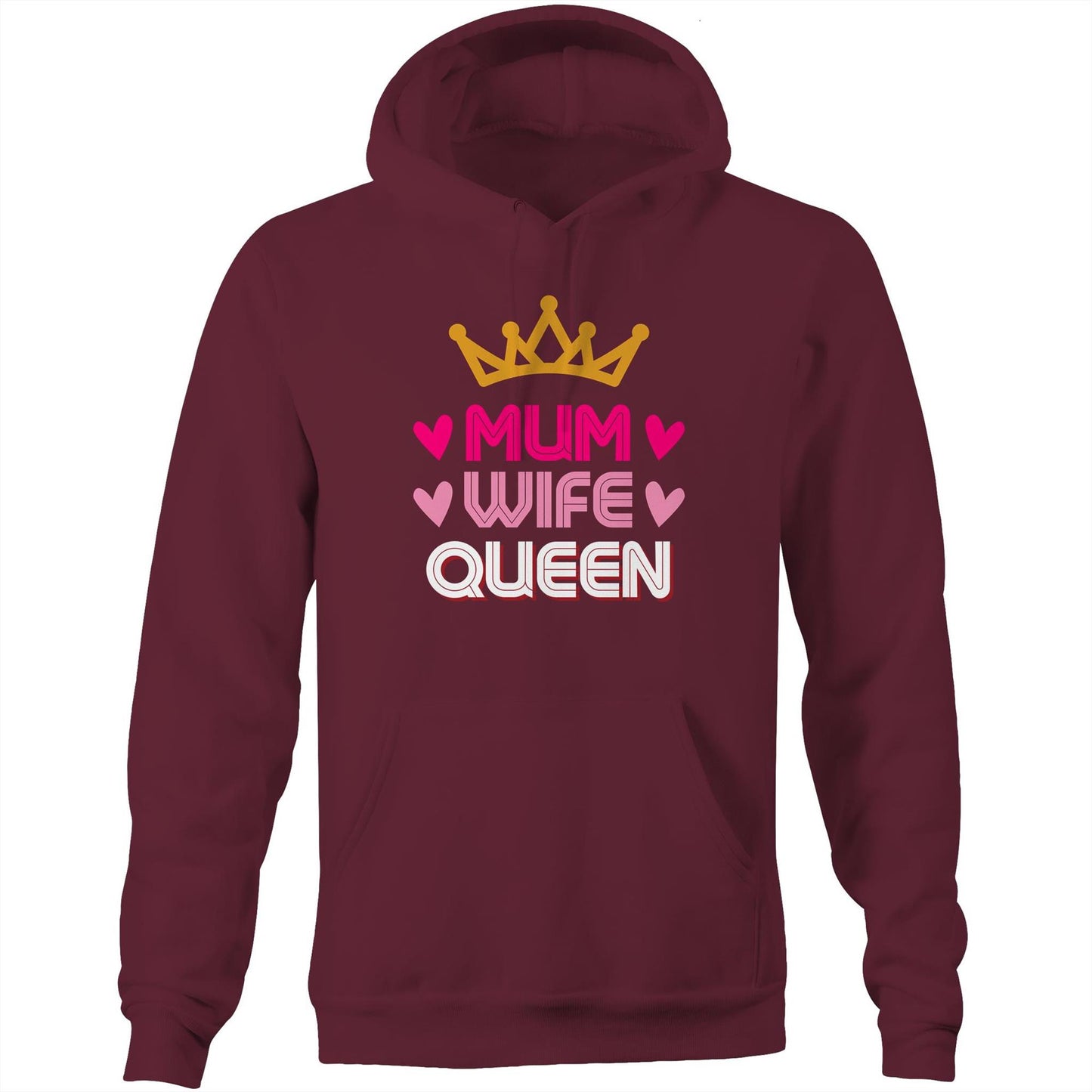 Mum Wife Queen Womens Hoodie Sweatshirt Pullover - Birthday Mother's Day Gift for Mum - Da Boss Mango AU - Burgundy Maroon