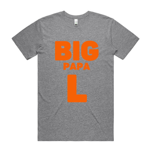 "Big Papa L" Men's GOTS Certified Organic Cotton T-Shirt, Father's Day Birthday Gift for Dad- Da Boss Mango AU - Grey