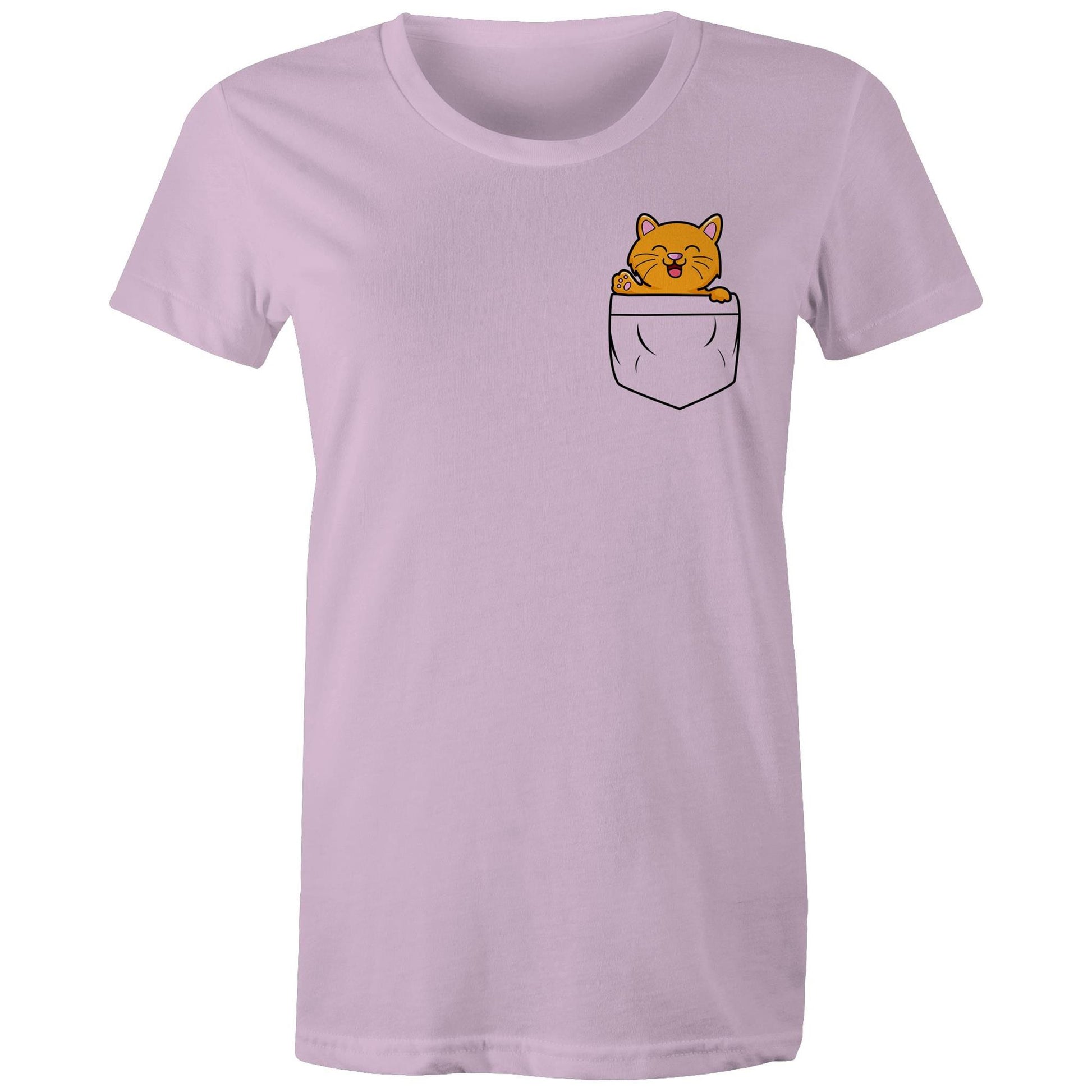 Mini Mango in a Pocket Women's Cotton T-Shirt for Cat Kitten Lovers- Da Boss Mango AU - Lavender