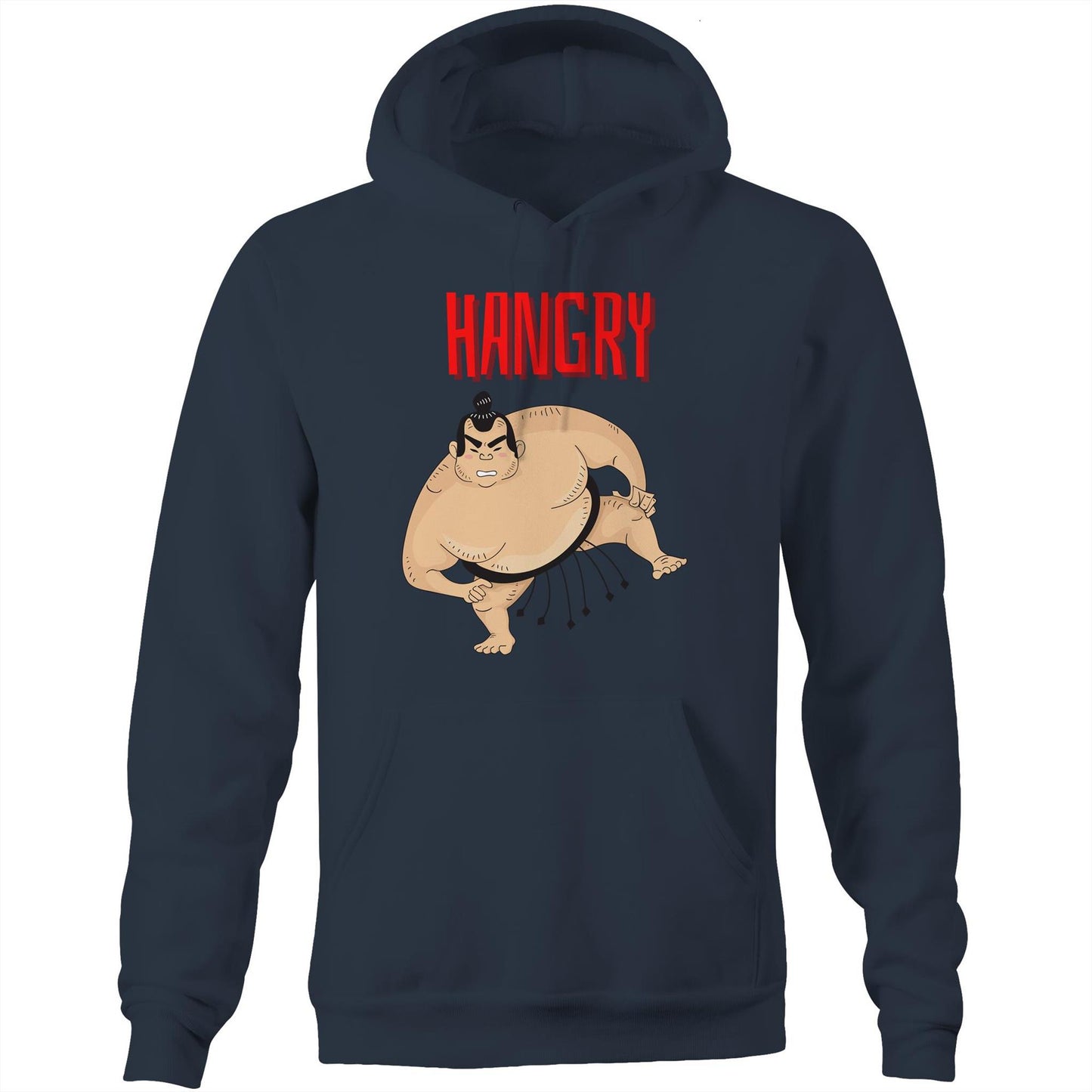 "Hangry" Funny Unisex Pocket Hoodie Sweatshirt Pullover for Men and Women - Da Boss Mango AU - Navy