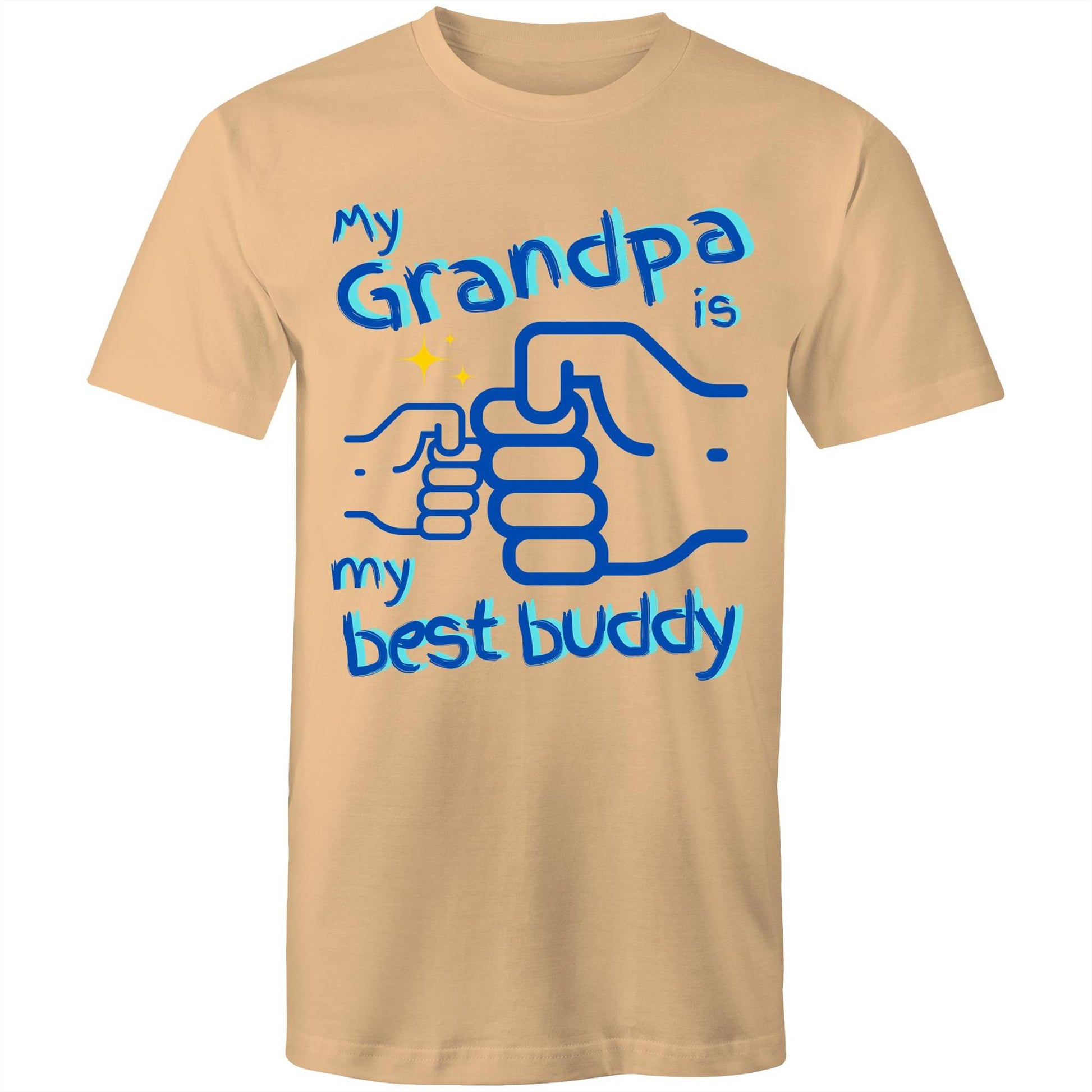 My Grandpa is My Best Buddy Men's Cotton T-Shirt - Best Gift for Grandpa from Grandson - Da Boss Mango AU - Tan Beige