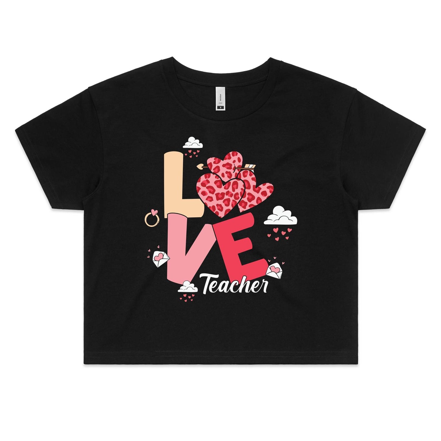 Love Teacher Women's Cotton Crop Tee - Gift for Teachers - Da Boss Mango AU - Black