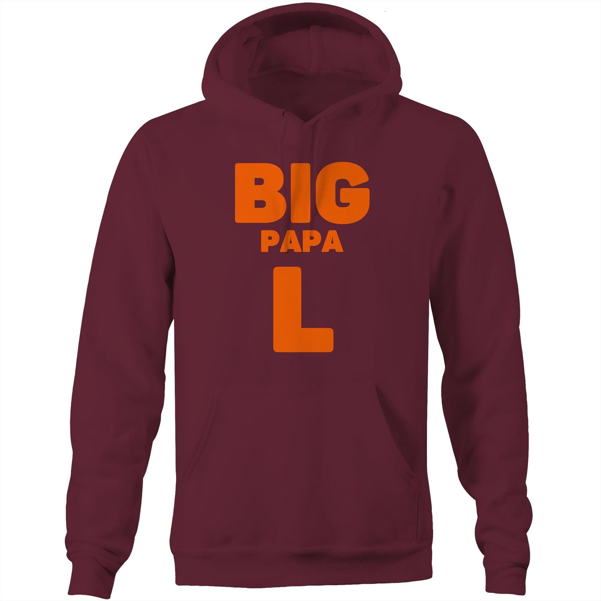 "Big Papa L" Pocket Hoodie Sweatshirt Pullover with Kangaroo Pocket Gift for Dad - Da Boss Mango AU - Burgundy Maroon