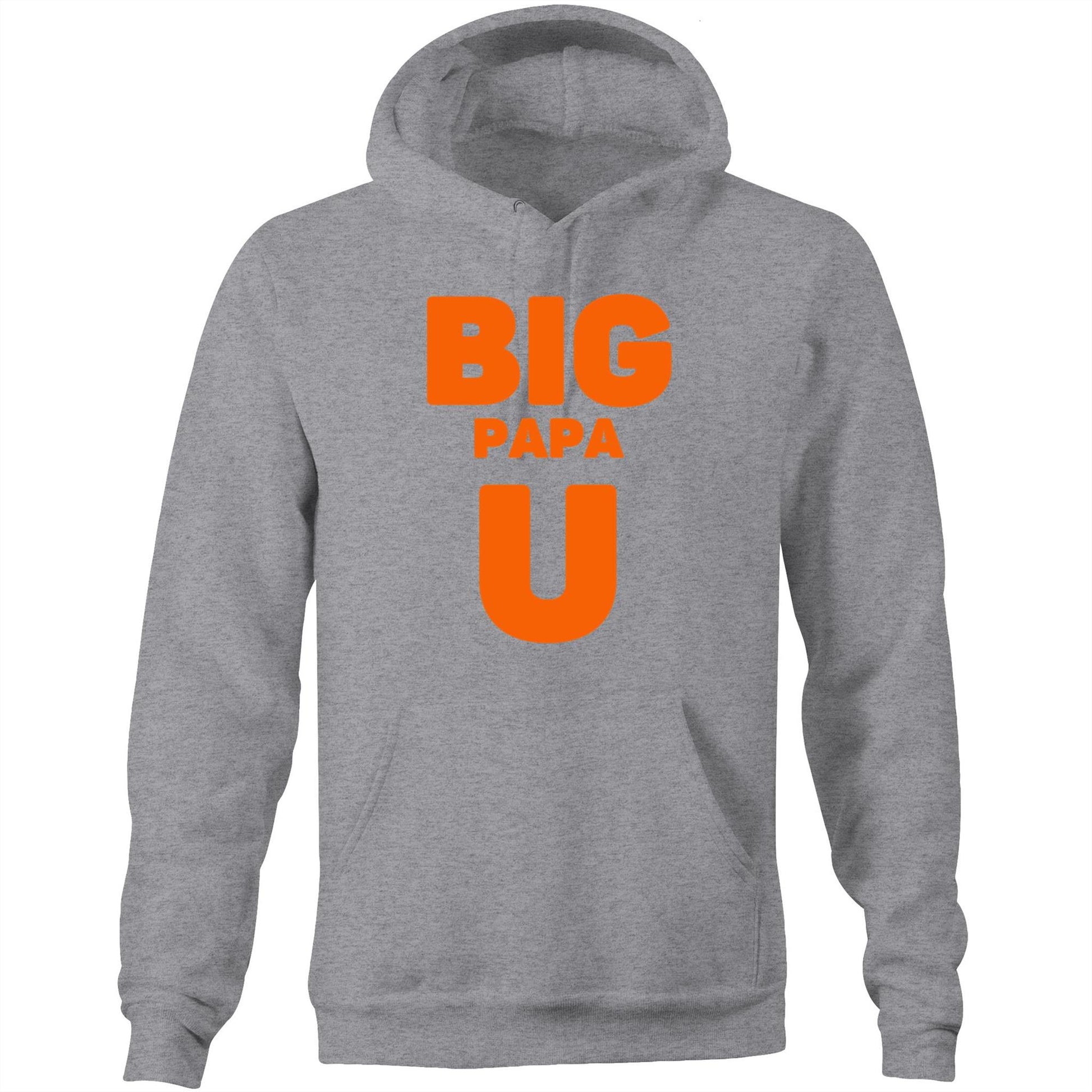 "Big Papa U" Pocket Hoodie Sweatshirt Pullover with Kangaroo Pocket Father's Day Gift for Dad - Da Boss Mango AU - Grey Marle