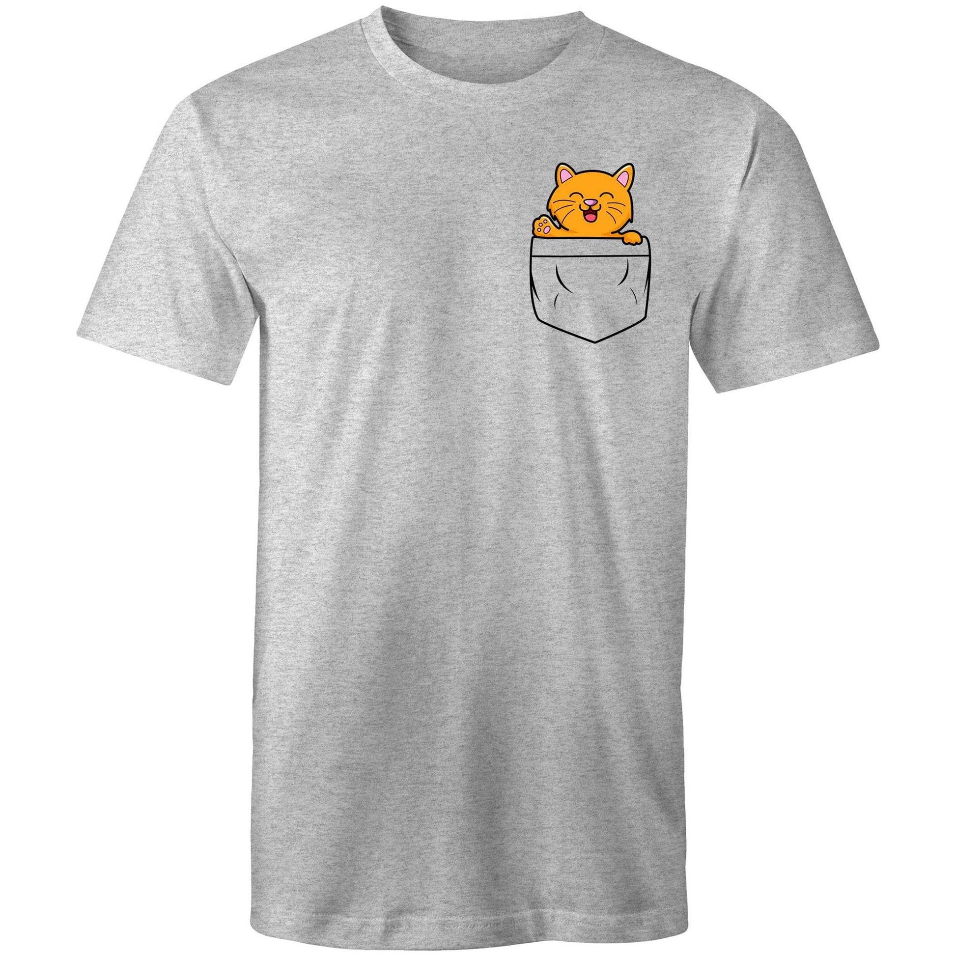 Kitten Mini Mango in a Pocket Men's Cotton T-Shirt - Da Boss Mango AU - Grey Marle