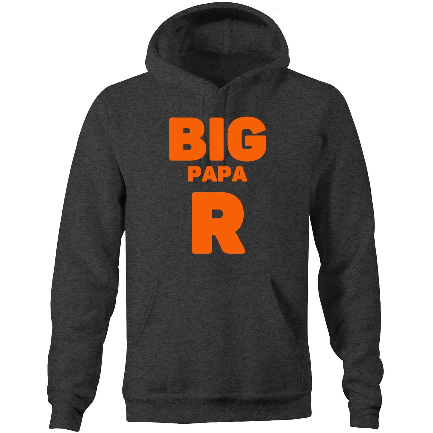 "Big Papa R" Pocket Hoodie Sweatshirt Pullover with Kangaroo Pocket Gift for Dad - Da Boss Mango AU - Asphalt Dark Grey Marle