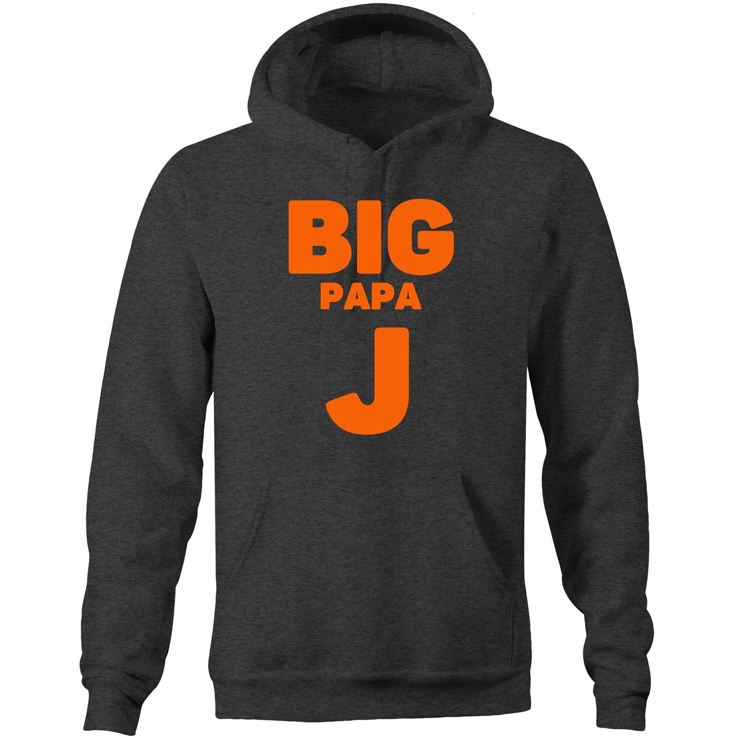 "Big Papa J" Pocket Hoodie Sweatshirt Pullover with Kangaroo Pocket Gift for Dad - Da Boss Mango AU - Asphalt Grey Marle