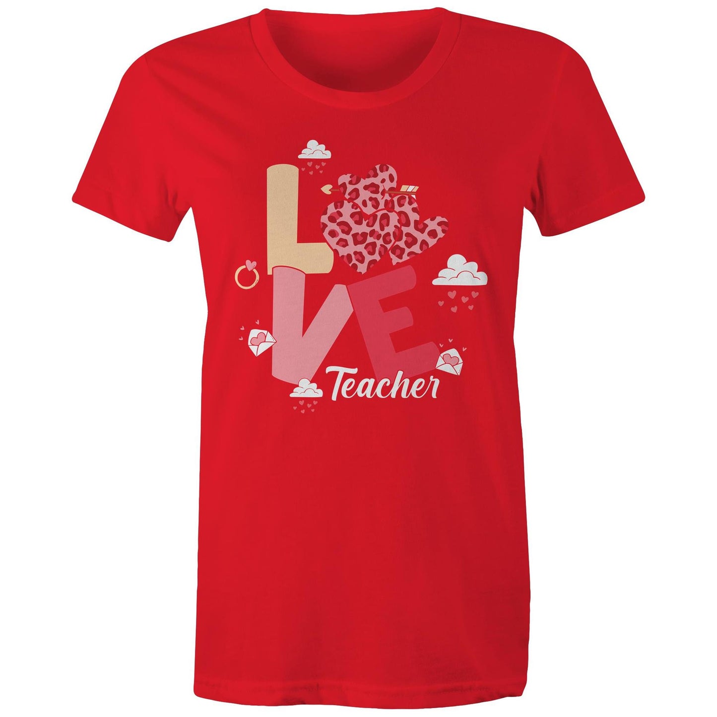 Love Teacher Women's Maple Cotton T-Shirt - Gift for Teachers - Da Boss Mango AU - Red