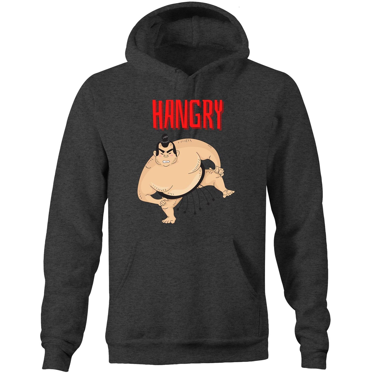 "Hangry" Funny Unisex Pocket Hoodie Sweatshirt Pullover for Men and Women - Da Boss Mango AU - Asphalt Dark Grey Marle