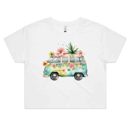 Happy Retro Camping Car Women's Crop Tee - Da Boss Mango AU - 64.37.1