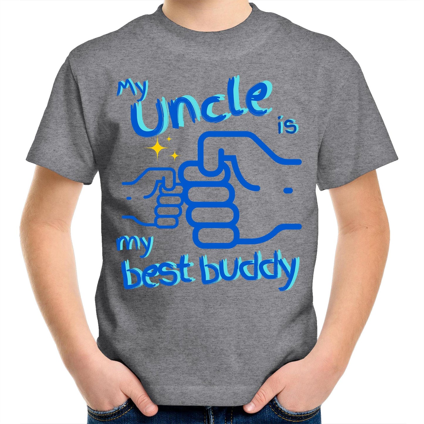 My Uncle is My Best Buddy Kids Youth Crew Cotton T-Shirt - Size 2, 4, 6, 8, 10, 12, 14 - Da Boss Mango AU - Grey Marle