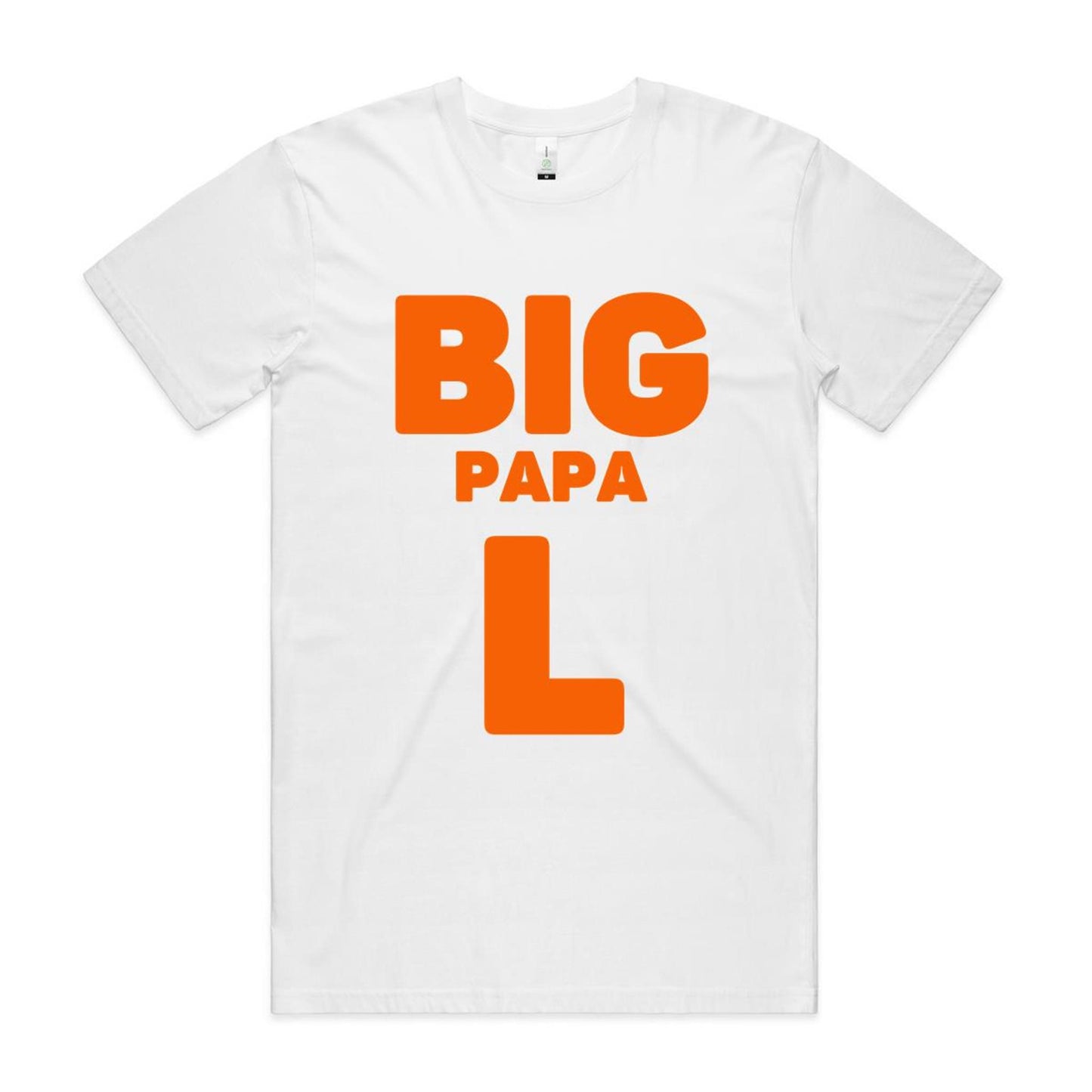 "Big Papa L" Men's GOTS Certified Organic Cotton T-Shirt, Father's Day Birthday Gift for Dad- Da Boss Mango AU - White