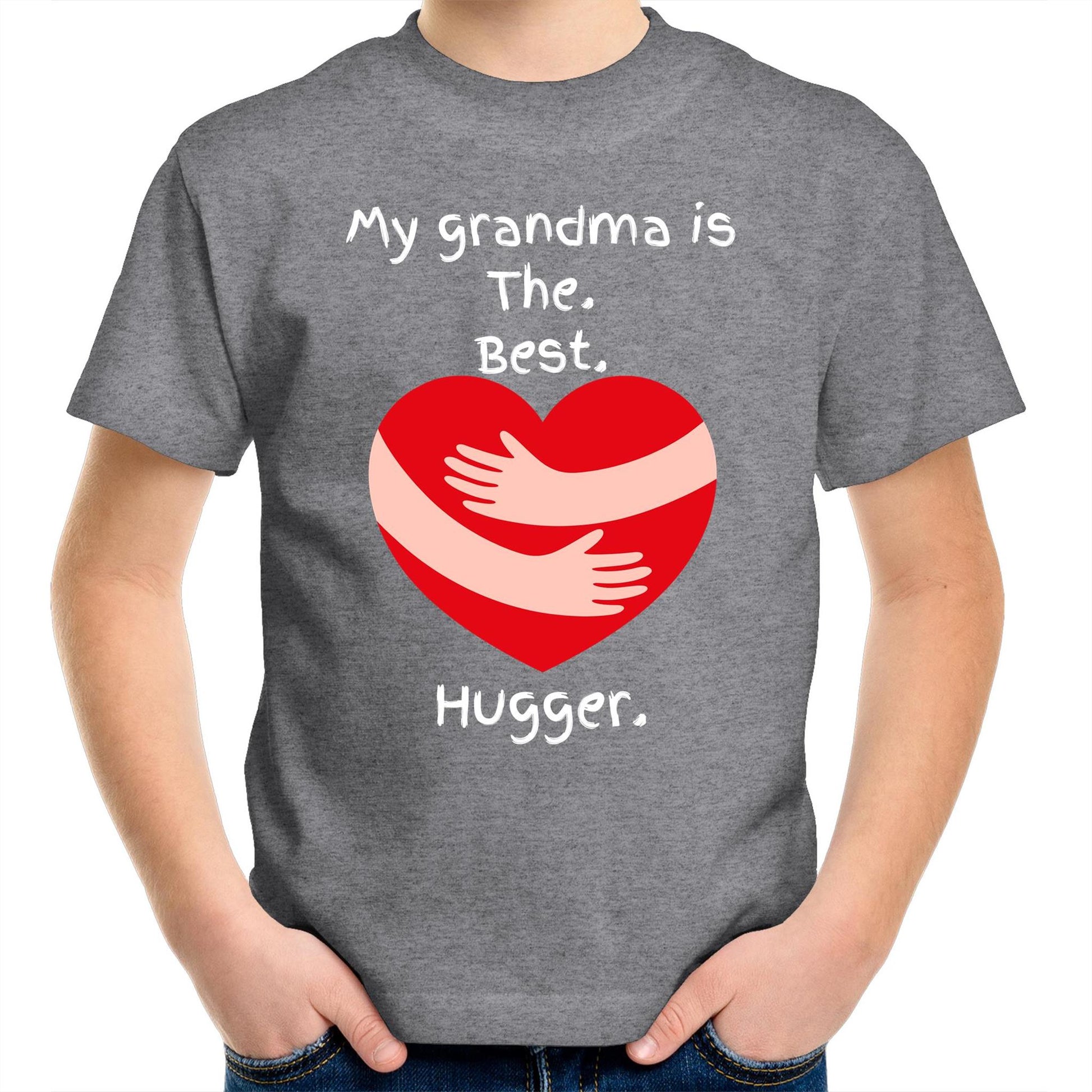 My grandma is The. Best. Hugger. Kids Youth T-Shirt for Boys Size 2, 4, 6, 8, 10, 12, 14 - Da Boss Mango AU - Grey Marle