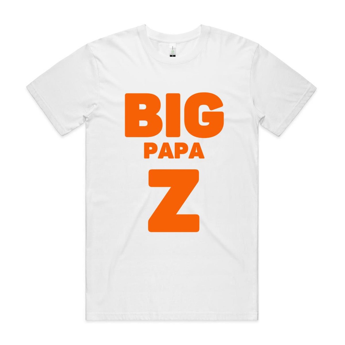 "Big Papa Z" Men's GOTS Certified Organic Cotton T-Shirt, Father's Day Birthday Gift for Dad- Da Boss Mango AU - White