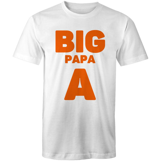 "Big Papa A" Men's Cotton White T-Shirt in Size S, M, L, XL, XXL, 3XL, 4XL, 5XL, Gift for Dad - Da Boss Mango AU -