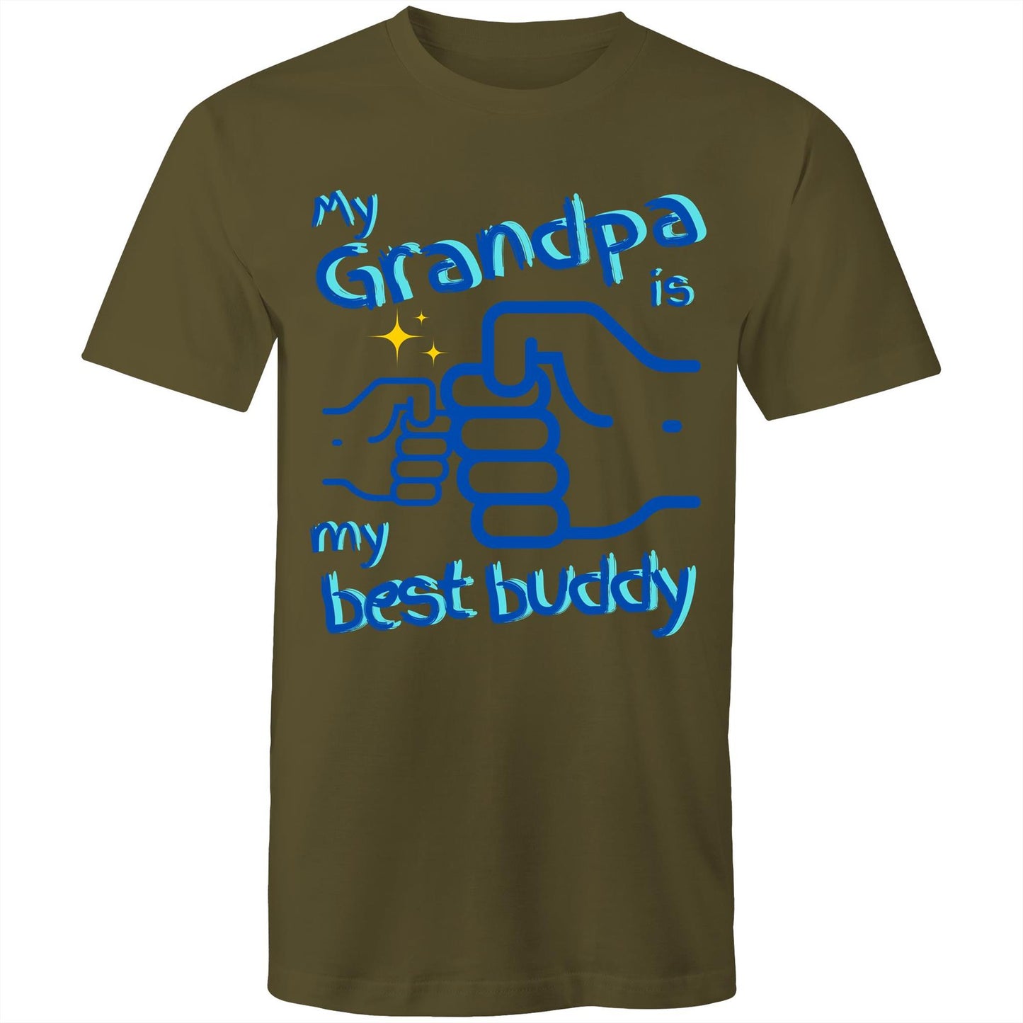 My Grandpa is My Best Buddy Men's Cotton T-Shirt - Best Gift for Grandpa from Grandson - Da Boss Mango AU - Army Green