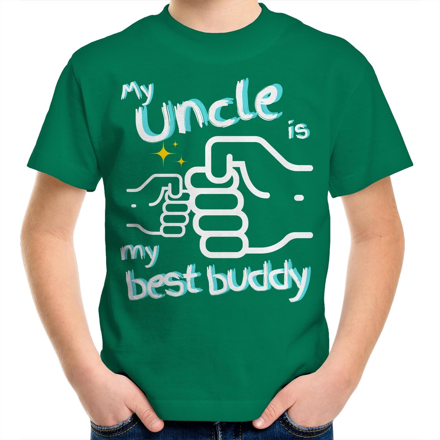 My Uncle is My Best Buddy Kids Youth Crew Cotton T-Shirt - Size 2, 4, 6, 8, 10, 12, 14 - Da Boss Mango AU - Kelly Green