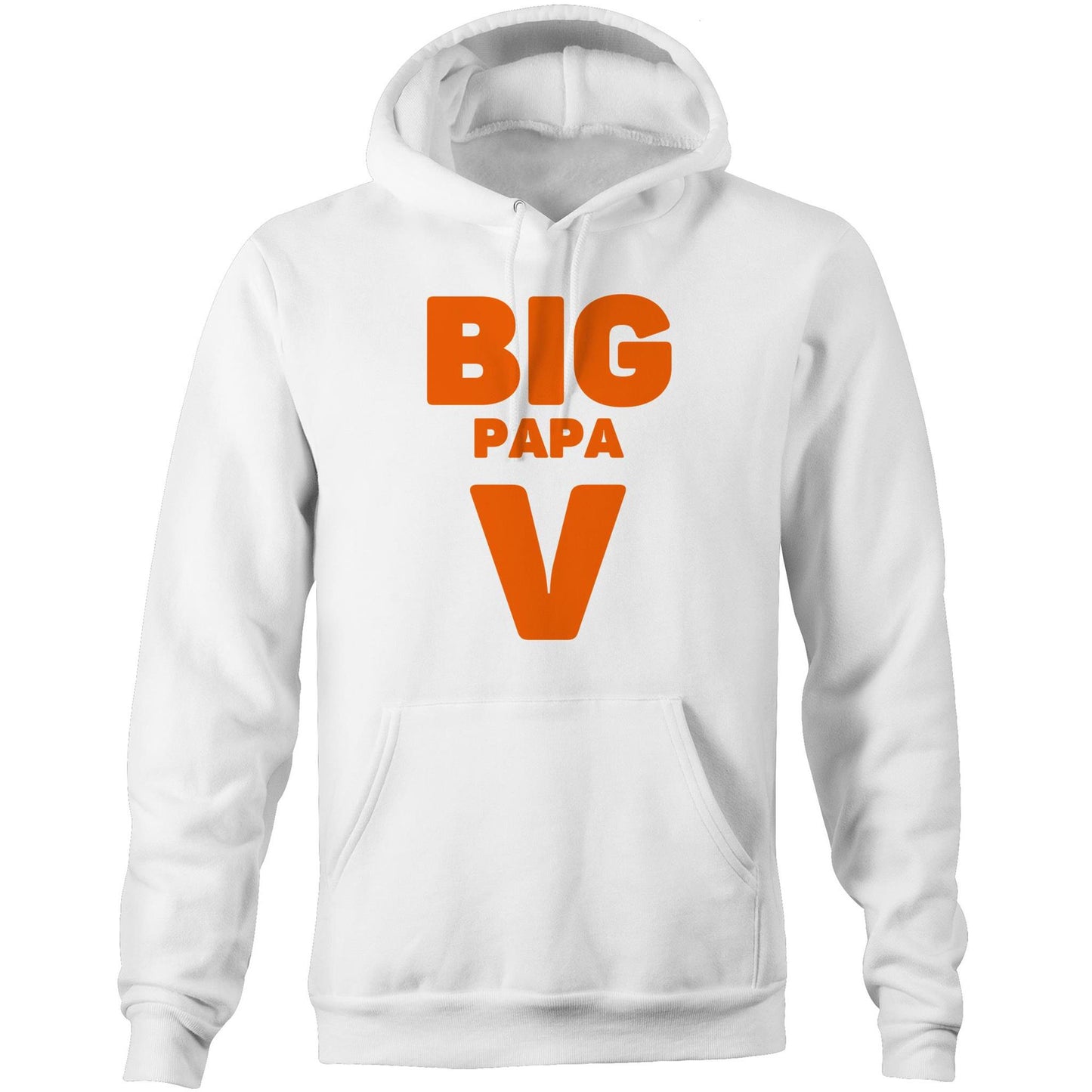 "Big Papa V" Pocket Hoodie Sweatshirt Pullover with Kangaroo Pocket Father's Day Gift for Dad - Da Boss Mango AU - White