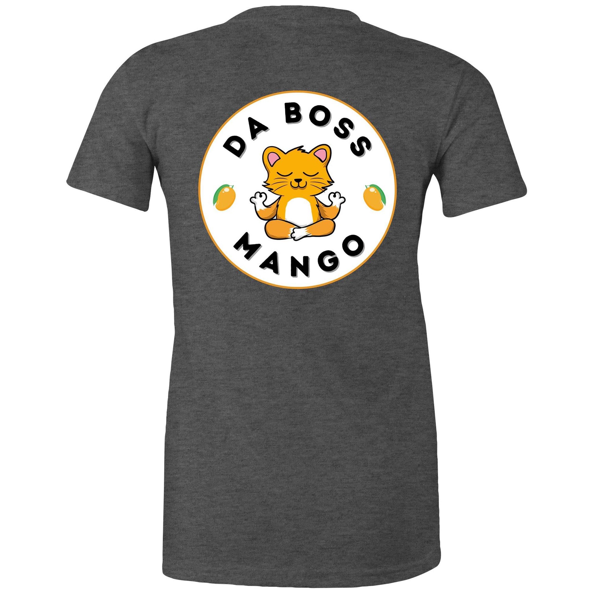 Da Boss Mango Women's Cotton T-Shirt Logo on Back - Da Boss Mango AU - Asphalt Dark Grey Marle