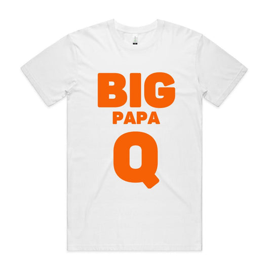 "Big Papa Q" Men's GOTS Certified Organic Cotton T-Shirt, Father's Day Birthday Gift for Dad- Da Boss Mango AU - White